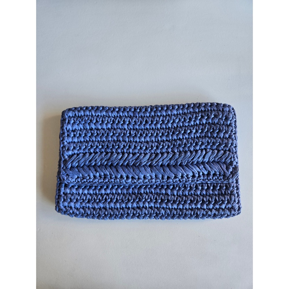 Jordan Marsh Blue Woven Raffia Clutch Bag Made in Italy Vintage Coastal Chic